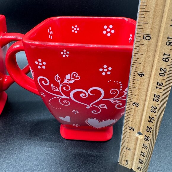 Temp-tations by Tara Seasonal Red White Floral Lace Hearts Squared Mug 18 oz - Picture 5 of 9